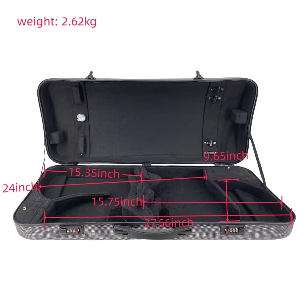 Violín profesional de doble funda (4/4) y viola (16-17 pulgadas), fibra de carbono, con bloqueo de contraseña, 2 correas ajustables, 4 soportes para arcos (negro)