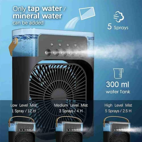 Image of Mini Cooler for Room Cooling AC Portable Mini Fan Arctic Cooler with 7 Colors LED Light, 1 /2 /3 H Timer, 3 Wind Speeds and 3 Spray Modes for Office, Home, Dorm, Travel