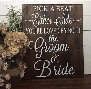 SILYHEART Rustic Wood Wedding Sign Pick A Seat Not A Side Sign Rustic Wedding Decor Country Wedding