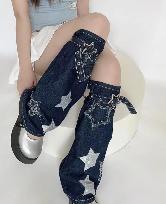 Image of Hopecn Girls Leg Warmers Y2K Skull&Star Print Two Side Wear Knitted Goth Leg Warmer 80s Loose Kawaii Streetwear Socks.
