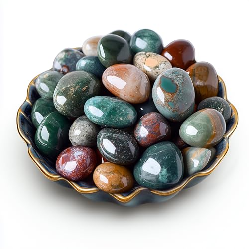 Image of Polished Stone Set Ocean Jasper Crystals, 0.8 inch Handpicked Tumbled Gemstones Rocks, Pebbles for Reiki, Chakra, Healing, Home Decor