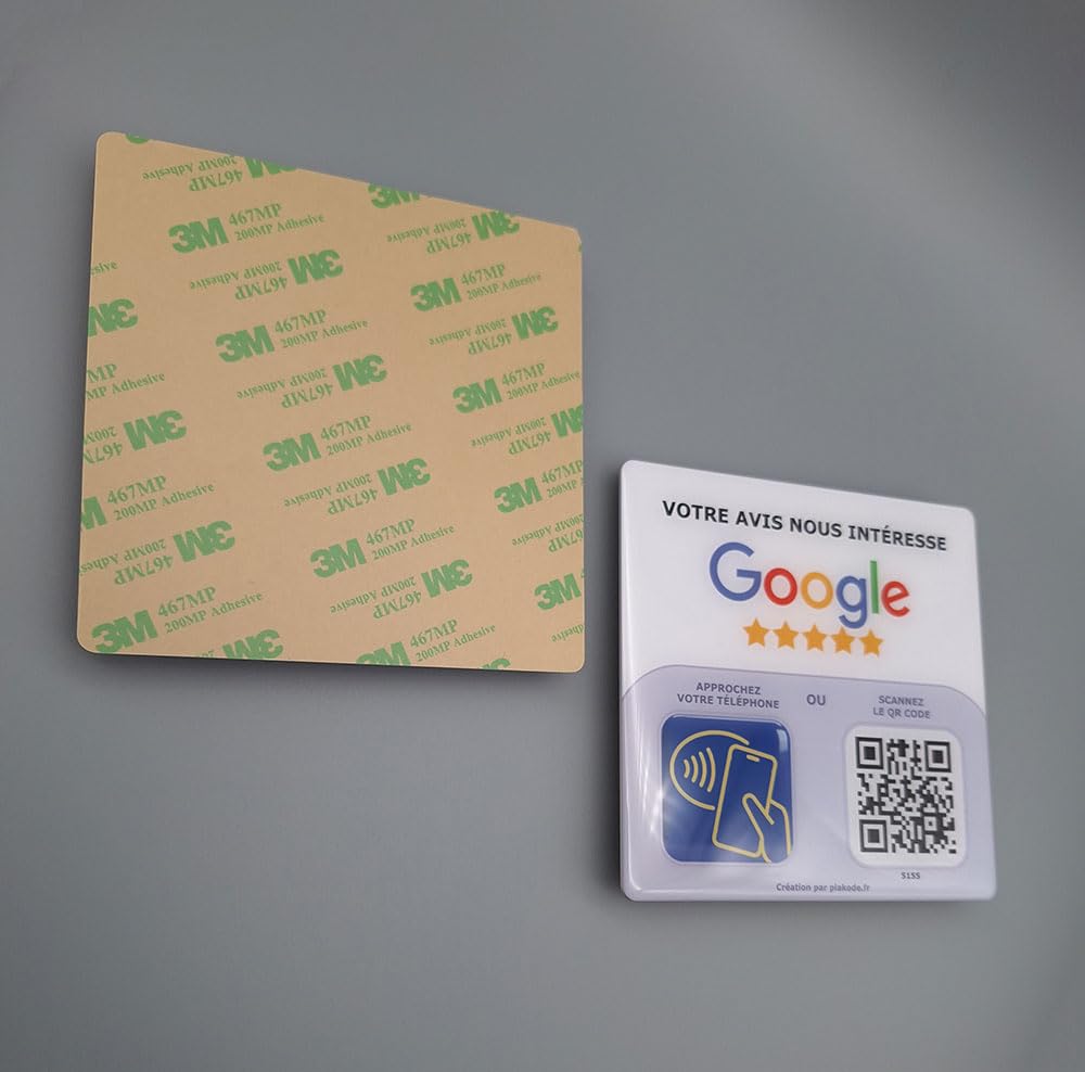 Plaque NFC et QR Code Avis Google - 12x12cm - Optimisez votre visibilité sur Google - Pour commerces et restaurants