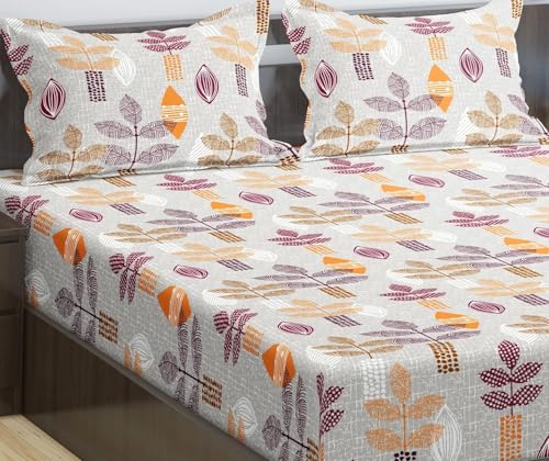 Image of Trance Home Linen 180TC 100% Cotton Printed Zippered Duvet /Blanket /Quilt | Comforter Cover /Razai Cover | Queen Size with 2 Pillow Covers (90 x 102 Inch Textured Leaves Peach)
