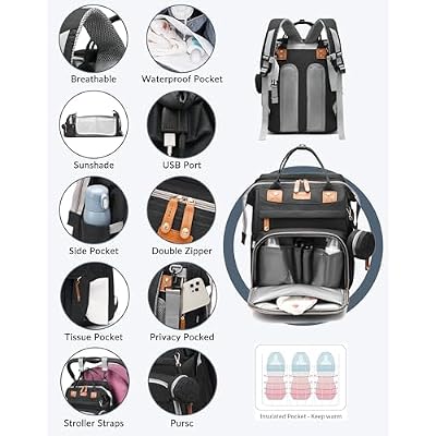 Astro alan Baby Diaper Bag with Changing Station, Waterproof Diaper Bag Backpack for Moms Dads with USB Charging Port, Baby Shower Gifts, Large Capacity diaper backpack, Black