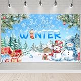 Avezano Snowman Backdrop Snowman Backdrops for Photography Hello Winter Backdrop Chiristmas Holiday Decorations for Wall Fireplace Party Decor Supplies 70.8x43.3inch