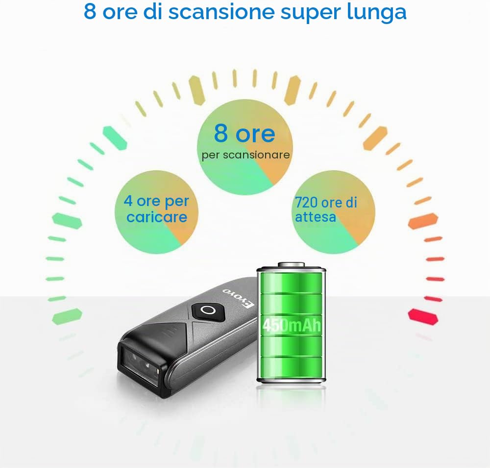 Eyoyo 2D Scanner di codici a barre Bluetooth, QR Lettore di codici a barre 1D USB 2.4G Wireless Data Matrix con manuale in spagnolo e inglese, pistola portatile per iOS, Android, tablet e PC
