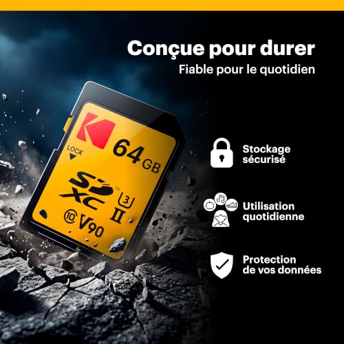 Image of Kodak 64GB UHS-II U3 V90 Ultra Pro SDXC Memory Card - Up to 300MB /s Read Speed and 270MB /s Write Speed | Up to 300MB /s read, Up to 270MB /s write, UHS-II, V90, U3