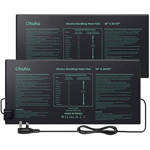 Ohuhu Seedling Heat Mat Heated Propagator 2 Pack, Plant Heating Mat IP67 Waterproof Plant Warm Mat, 21 W Hydroponic Heating Pad Greenhouse Heating Pad for Indoor Seedling and Germination, 25X52cm Cover