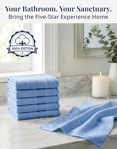 Image of LANE LINEN Blue Wash Cloths - 100% Cotton 6 Pack Set - 13 inchx13 inch Soft Surface, Reinforced Edges & Quick Drying - Highly Absorbent & Fade Resistant - Ideal for Salon, Spa & Hotel - Cerulean Blue