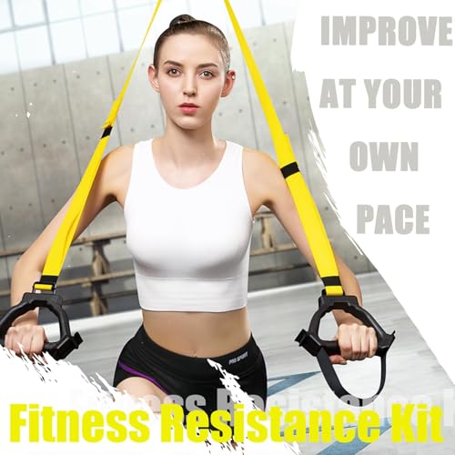 Image of Bodyweight Resistance Training Straps, Complete Home Gym Fitness Trainer kit for Full-Body Workout, Included Door Anchor, Extension Strap, Fitness Guide