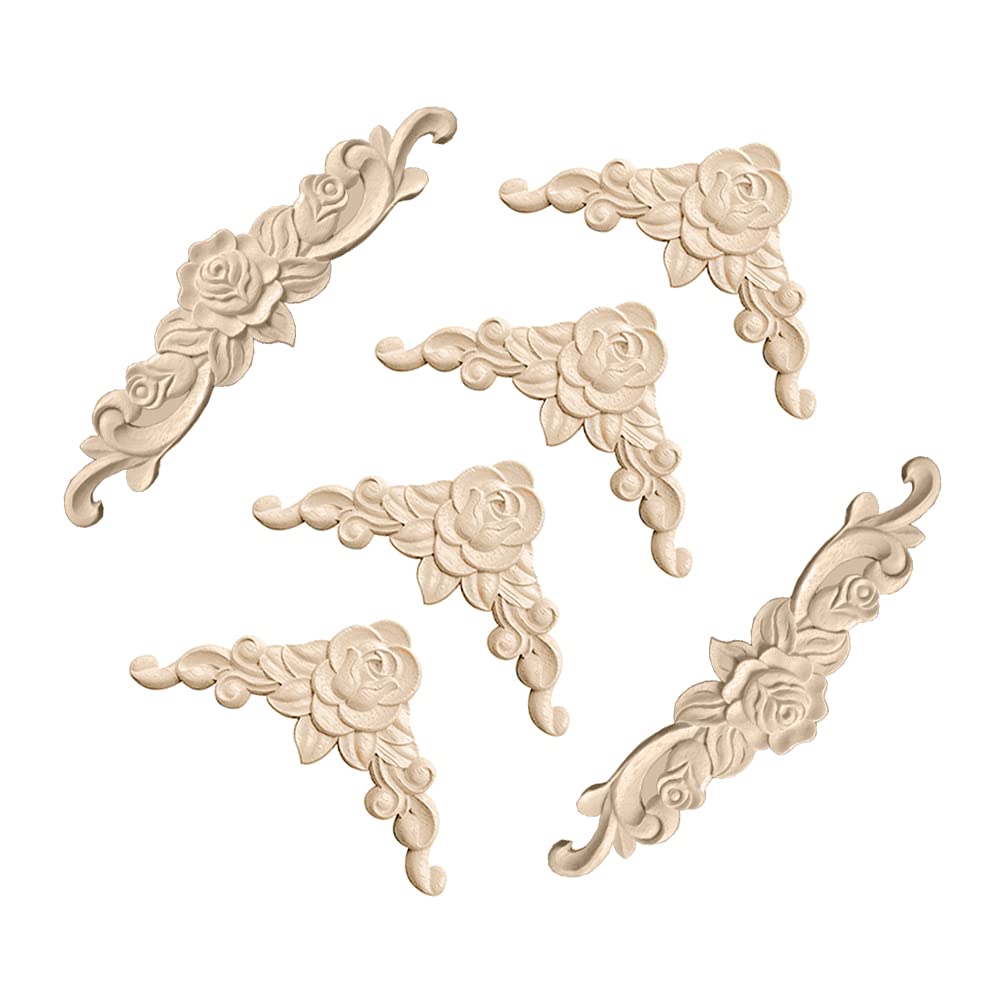 10 Décalques Bois Sculpté Fleuri - 3-4cm, Non Peints, Pour Déco Meubles/Maison