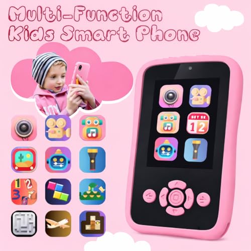 Image of Brand Conquer Kids Mobile with Digital Camera 2.4 inch IPS Screen, 1080P HD Video, 40MP Photo, Flash Light, 6 Games, MP3 Player, Type-C Port, 32GB Expandable, Silicone Cover with Rope & Cable (Pink)