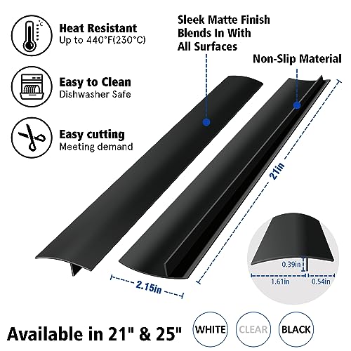 GASHELL Silicone Stove Gap Covers(2 Pack), Heat Resistant Stove counter gap cover (21 Inches, Black)