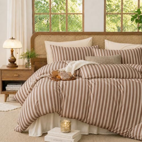 Lanqinglv Bettwäsche 135x200 Braun Gestreift,ÖKO-TEX Zertifiziert – Ansicht 1