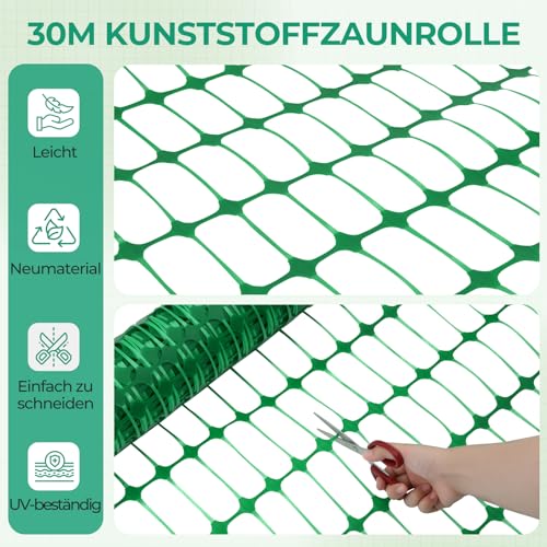 Ohuhu Begrenzungszaun Mobiler Zaun 30m lang 1m hoch mit 25 Pfähle Komplett-Set, Universal Begrenzungszaun, Hundezaun, Weidezaun, Zaun Garten & Hühnerzaun Gartennetz ideal für Garten, Haus, Hof