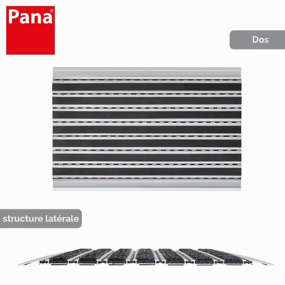 PANA® Grand paillasson en Aluminium - avec Insert grattant - 42 x 60 cm | Paillasson avec bandes en feutre aiguilleté - Pour intérieur et extérieur - Cadre aluminium robuste