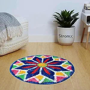 StromX Cotton Traditional Modern Rangoli Door Mat/Designing Rangoli Mat (SkyBlue 24x24 Inch)