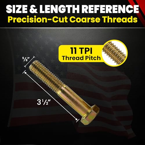Image of Chenango Supply 5 /8-11 x 3-1 /2 inch Grade 8 Hex Head Cap Screws | Alloy Steel Hex Bolts, 150,000 PSI Tensile Strength, Yellow Zinc Chromate Finish, USS Coarse Thread Fasteners (10 Pack)