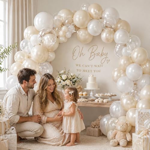 Image of Pearl White Balloons, 12 Inch Double Stuffed Pearl Balloons, 50pcs Double Stuffed Latex Sand White Ivory Clear Balloon for Bachelorette Bride Baby Shower Wedding Engagement Birthday Party Decorations