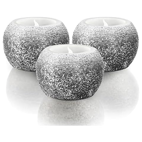 FURORA LIGHTING Black Glittery Real Wax Flameless Candles Pack of 3, LED Flickering Round Candles Perfect for Wedding Décor, 2.4’’(W) x 1.6’’(H), Battery Included Cover