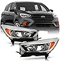 ACANII - For [Halogen w/o LED DRL Model] 2017-2019 Ford Escape Chrome Headlights Headlamps Pair Replacement Left+Right