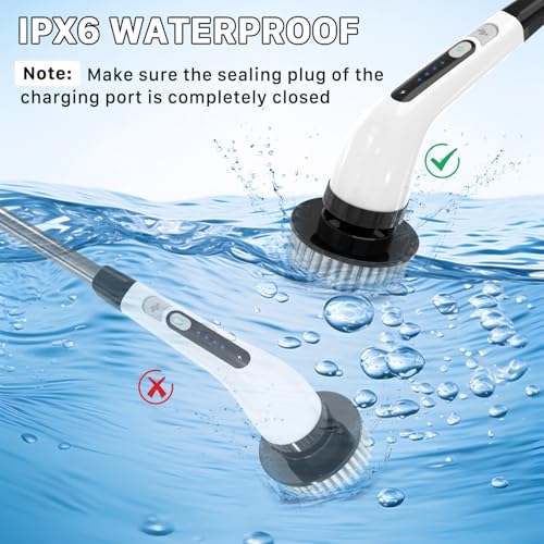 Image of Electric Spin Scrubber, Cordless Cleaning Brush with 7 Replaceable Heads Brush, Power Scrubber with 12 & 54in Extendable Handle, 2 Speed 400RPM Shower Scrubber for Bathroom, Tub, Tile, Floor, Car
