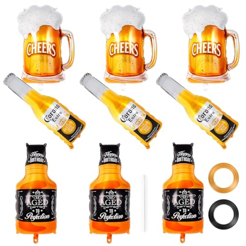 QINQINZIJIN 9 Piezas Globos de Botellas Vino, Globos de Champán, Globos de Cerveza Gigante, Globo de Papel de Aluminio para Cumpleaños Boda Fiesta Fiestas de Aniversario Temática de Cerveza