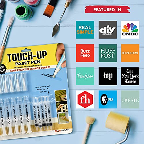 Slobproof Fillable Paint Pen - 5 Count, 1 Pack - Brush Pens- Touch Up Paint Pen- Great Gift For Moms, Pen Brush For Storage House, Wall Paint, Cover Up And Wood Paint- Refillable Paint Pen- Paint Applicator #TOP1