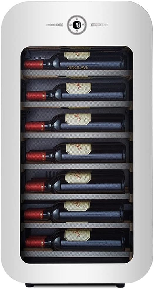 22 Bottle Wine Cooler, Temperature Controlled Refrigerated Wine Cooler, Household Wine Refrigerator, Digital Display Steel Guard Glass Door, 45*40*86cm, White