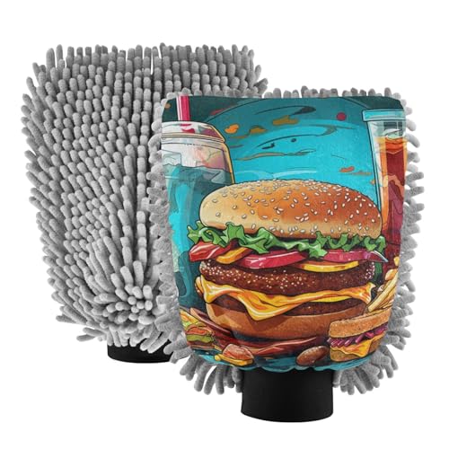 XYMZR Hamburger Fast Food Absorbent Microfiber Car Wash Mitt, Funny