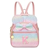 KKXIU Initial Bowknot Mini Backpacks for Girls Women, Small Cute Backpack Purse, Personalized Trendy Stuff Gifts for Toddler, Kids and Teen Girls(K, Rainbow)