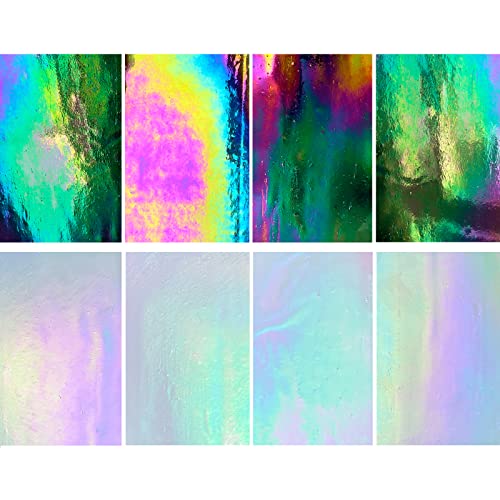 LITMIND 8 Pack Stained Glass Sheets Variety Pack, 4 x 6 inch Iridescent Glass Sheets for Beginners, Mosaic Tiles for Crafts, Art Glass Pack (Opaque/Iridescent Black & White) by LITMIND - Used condition - US$18.57