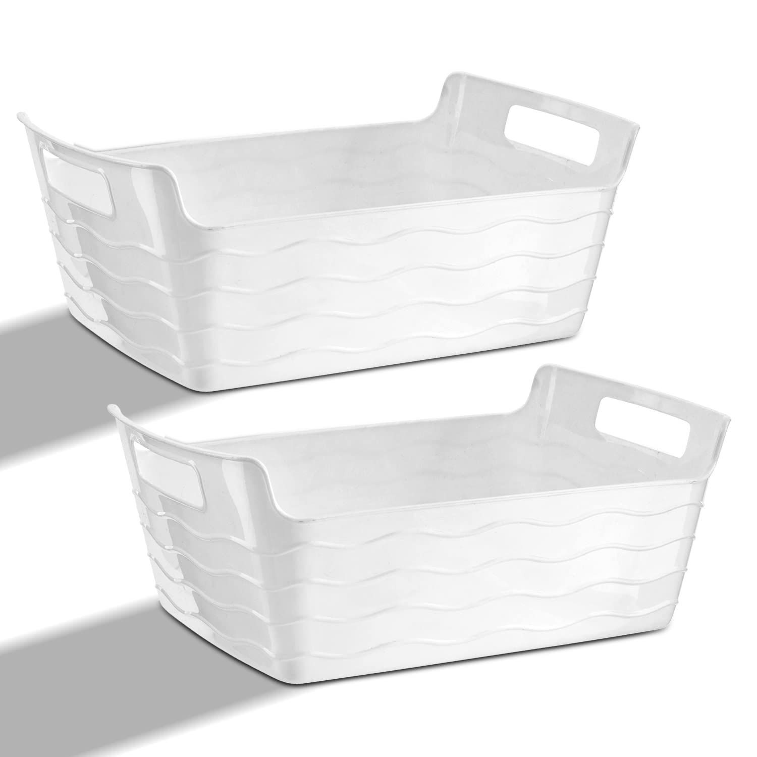 Homeshopa Plastic Storage Baskets with Handle, Rectangular Kitchen Organiser Storage Box, Strong Durable Stylish Plastic Storage Bin for Home Kitchen Pantry, Bathroom, Food, Toy Organizing (Pack of 2)