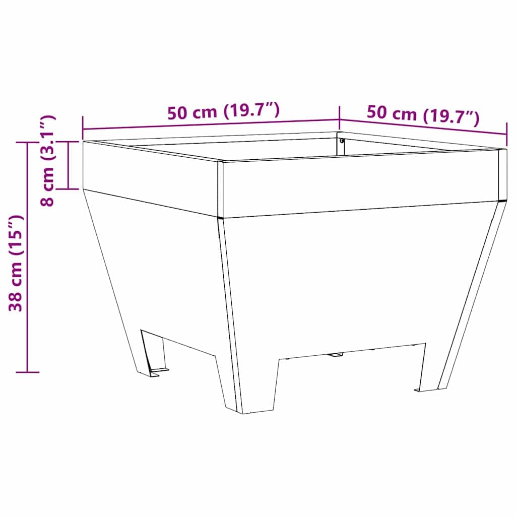 Brasero marrón de acero resistente a la intemperie, 50 x 50 x 38 cm, portátil e inoxidable para jardín, terraza, exterior, resistente al calor hasta 600 ℃, ideal para un calor acogedor y un