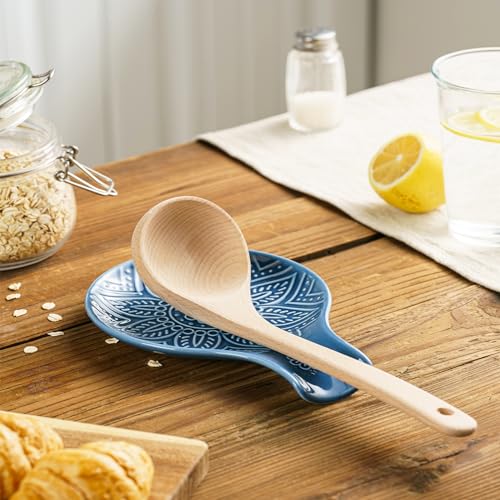Image of Ceramic Spoon Rest, 7.48 Inches Spoon Holder for Kitchen Counter, Kitchen Accessories, Dishwasher Safe, Dark Blue