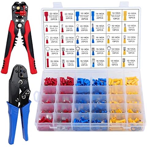 Aussel Wire Crimping Tool, Wire Crimper, Wire Cutting Tool, Wire Stripper Cutter Tool Set with 500pcs Wire Crimp Terminals Connectors for Cutting Stripping Crimping Cover