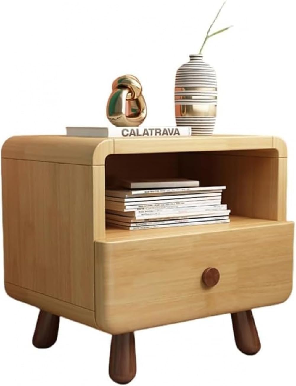 CokBlu 無垢材子供用ベッドサイドキャビネット 漫画風かわいいデザイン 引き出し付きシンプル収納ロッカー 子供部屋用実用的小物収