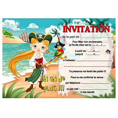 Cartes Invitation Anniversaire Pirate Fille Par 12 Avec Enveloppes Ref 404 Amazon Fr Produits Handmade