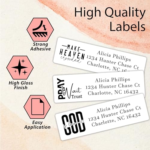Personalized Return Address Labels Religious - High Gloss Custom Mailing Labels on Sheets - Self-Adhesive Return Stickers for Envelopes with Crisp Printing Design (50-1000) - Thumbnail 2