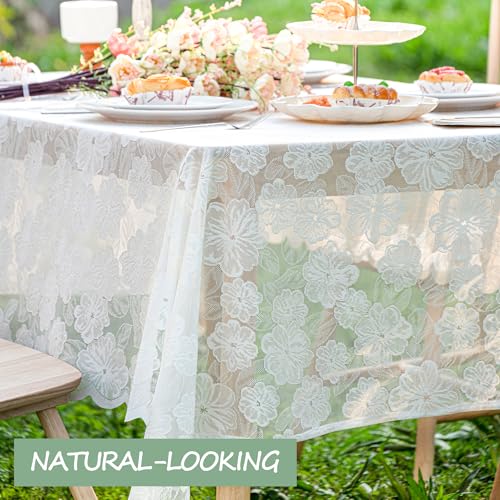 Jayla White Lace Tablecloth 54 X 54 Inches Square Camellia Flower Embroidered Wedding Table Cloths for Outdoor Party Reception, Dinner Party, Baby Shower, Tea Decorations, Home Decor by Jayla - Used condition - Image 7