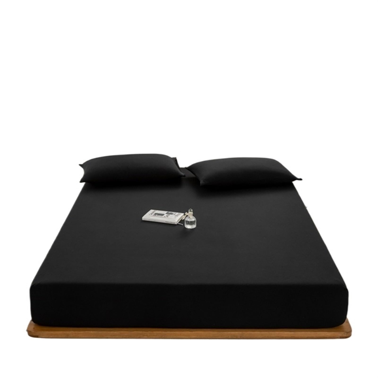 Drap housse noir 140x190 cm en coton uni élastique réglable pour grand matelas deux personnes