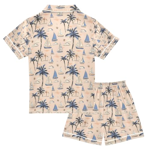 senya Palm Tree Sailboat Cloud A Satin Summer Pajama Sets Silk Short Sleeve Button Down Sleepwear2