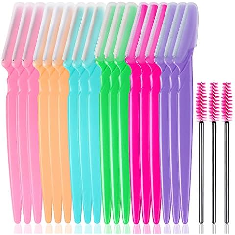 18 Pcs Eyebrow Razors, Portable Eyebrow Trimmer, Multipurpose Face Razor, Precisely Eyebrow Shaver, Facial Razors for Women, with 3 Pcs Eyelash Brush Cover