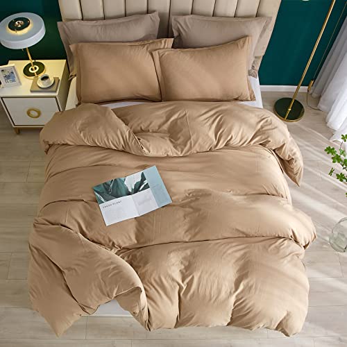 Lifetb Camel Duvet Cover Twin Soft Washed Microfiber Bedding Sets Boho Style Camel Comforter Cover Soft 3 Piece Camel Bedding Sets 1 Twin Duvet Cover With 2 Pillowcases Twin Bedding Sets thumb #2