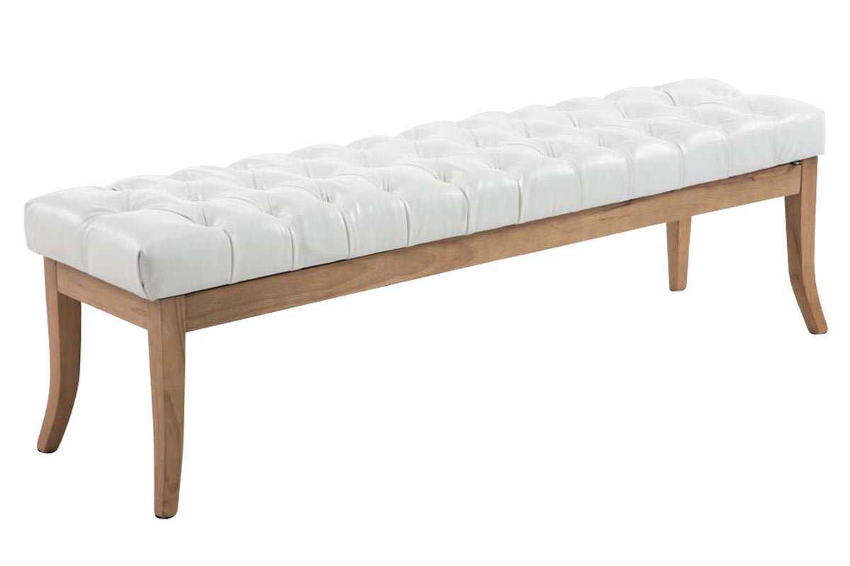 CLP Taburete Pie De Cama Ramses En Simil Cuero | Banqueta Altura De Asiento: 46 cm | Banco De Entrada con Base En Madera Clara Antigua I Color:, Color:Blanco, Tamaño:150 cm