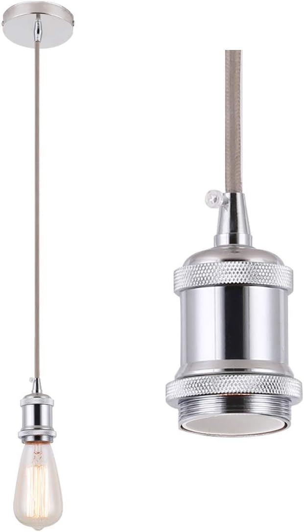 Pendant Light,Hanging Pendant Light Fitting,Chrome Pendant Lighting Kit with E27 Lamp Holder, Industrial Vintage Style,Retro Pendant Ceiling Light Fitting for Bathroom,Bedroom,Living Room