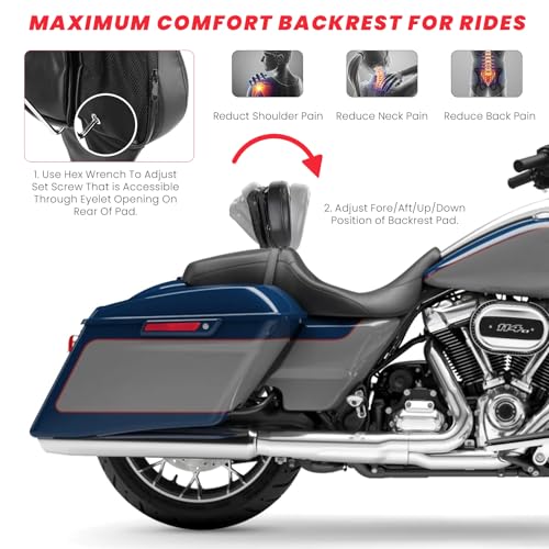 Image of Adjustable Driver Backrest for Harley Touring Street Glide Road Glide Road King Electra Ultra Limited 1997-2026 Detachable with Storage Bag & Headphone Jack Black
