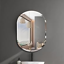 Ali.G.I Frameless Beveled Wall Mirror for Bathroom, Bedroom, Living Room, Hallway (18x24 Inch Oval Caps)