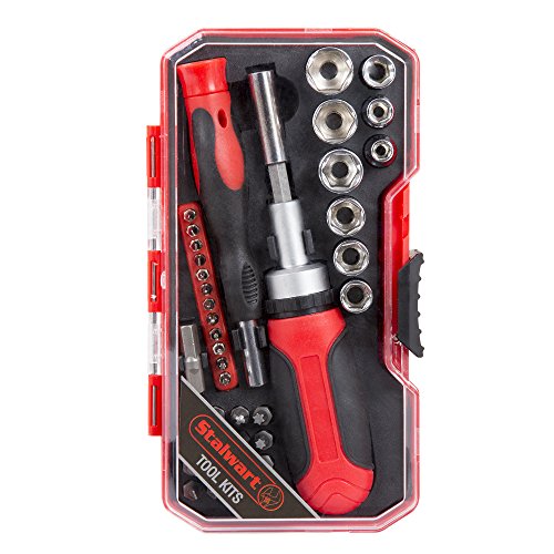 Ratcheting Screwdriver with 41 Piece Bit and Socket Set - Stubby Handle Multitool with Metric and SAE Drivers and Precision Bits
