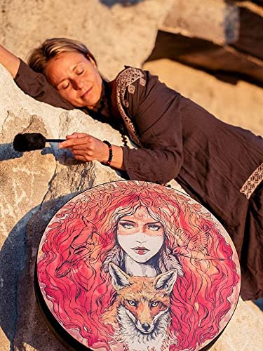 Tambor Shaman, Ornamentos de tambor xamânico feitos à mão de 24 cm A Bela e o Lobo, símbolo de 8 mel